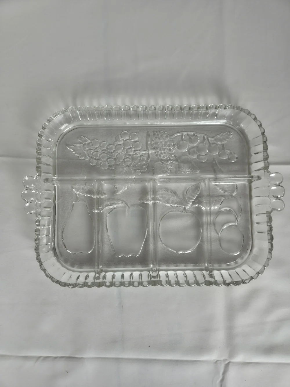 Clear Glass Divided Serving Tray with Fruit Motif